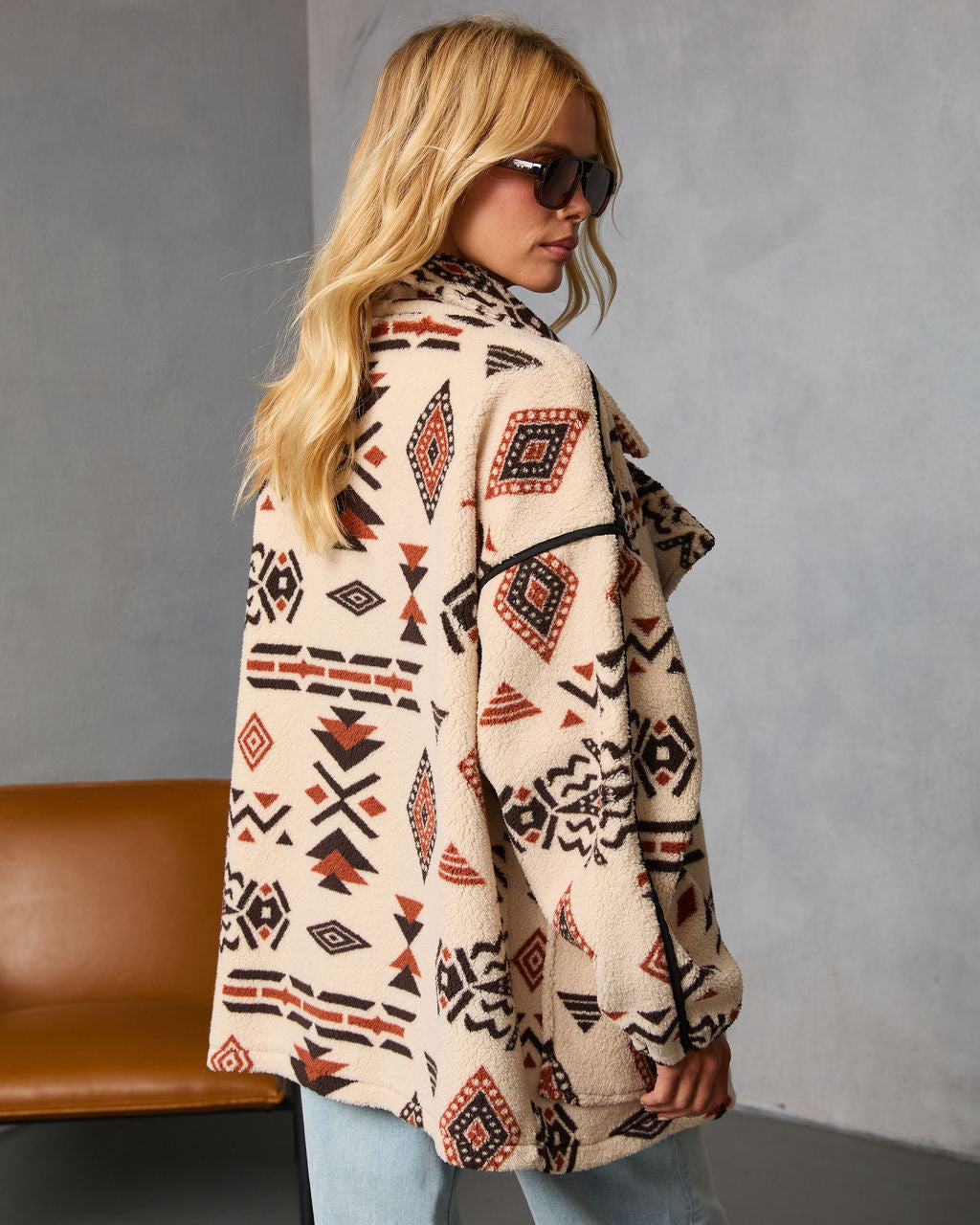 Anaisa Aztec Print Sherpa Moto Jacket