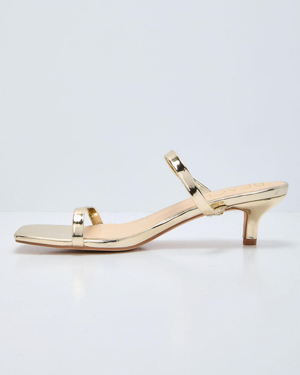 Chrome Kiss Metallic Open Toe Kitten Heel