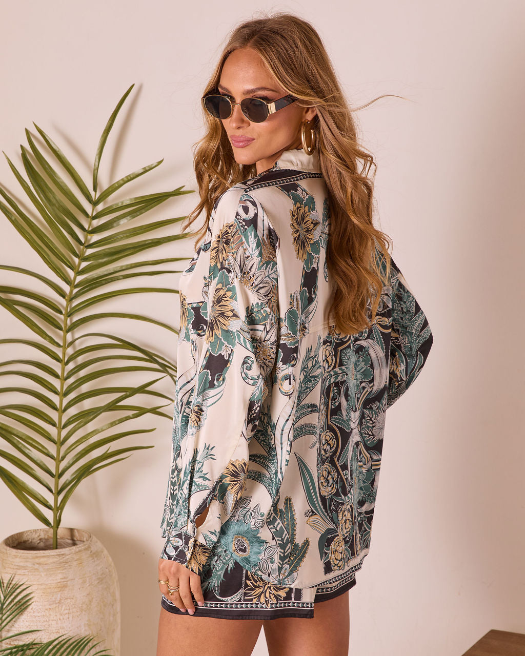 Island Current Abstract Printed Button Up Top