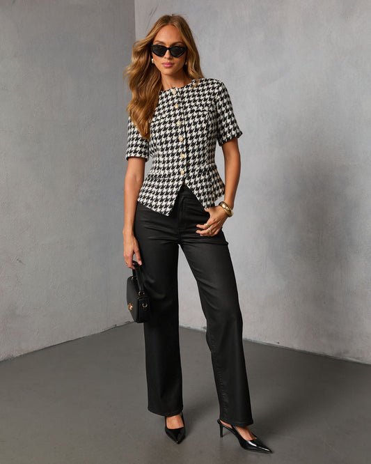 Seeley Short Sleeve Collarless Houndstooth Blazer