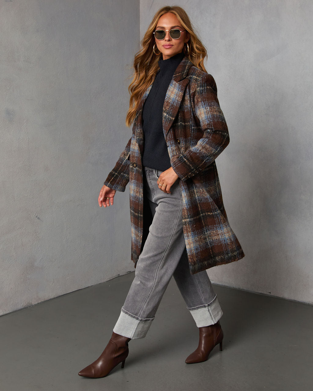 Devora Plaid Double Breasted Coat