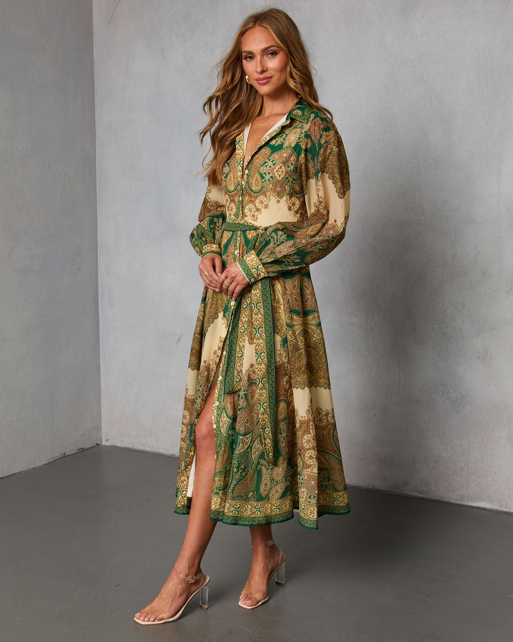 Olandra Printed Waist Tie Maxi Dress