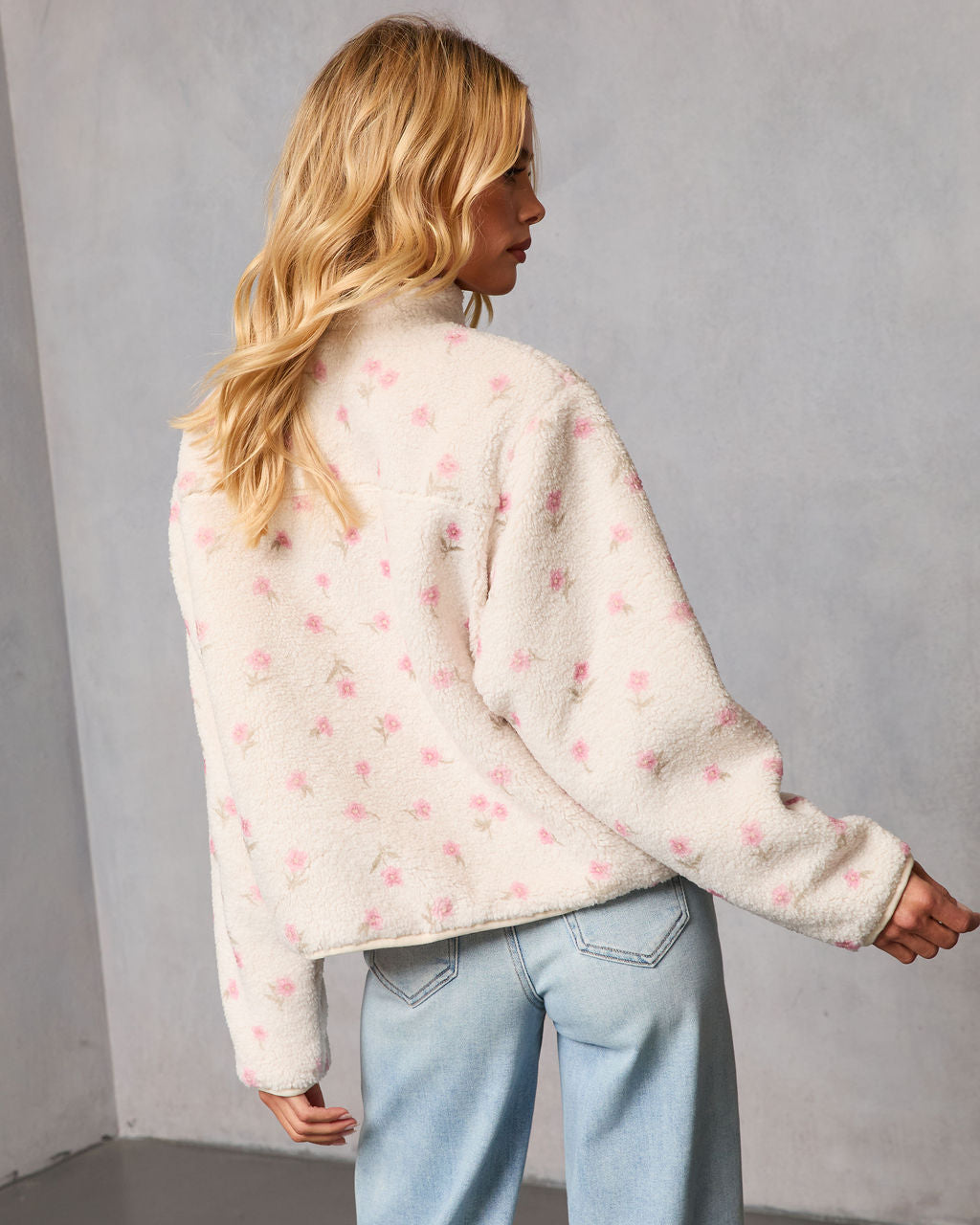 Winter Petal Printed Teddy Jacket