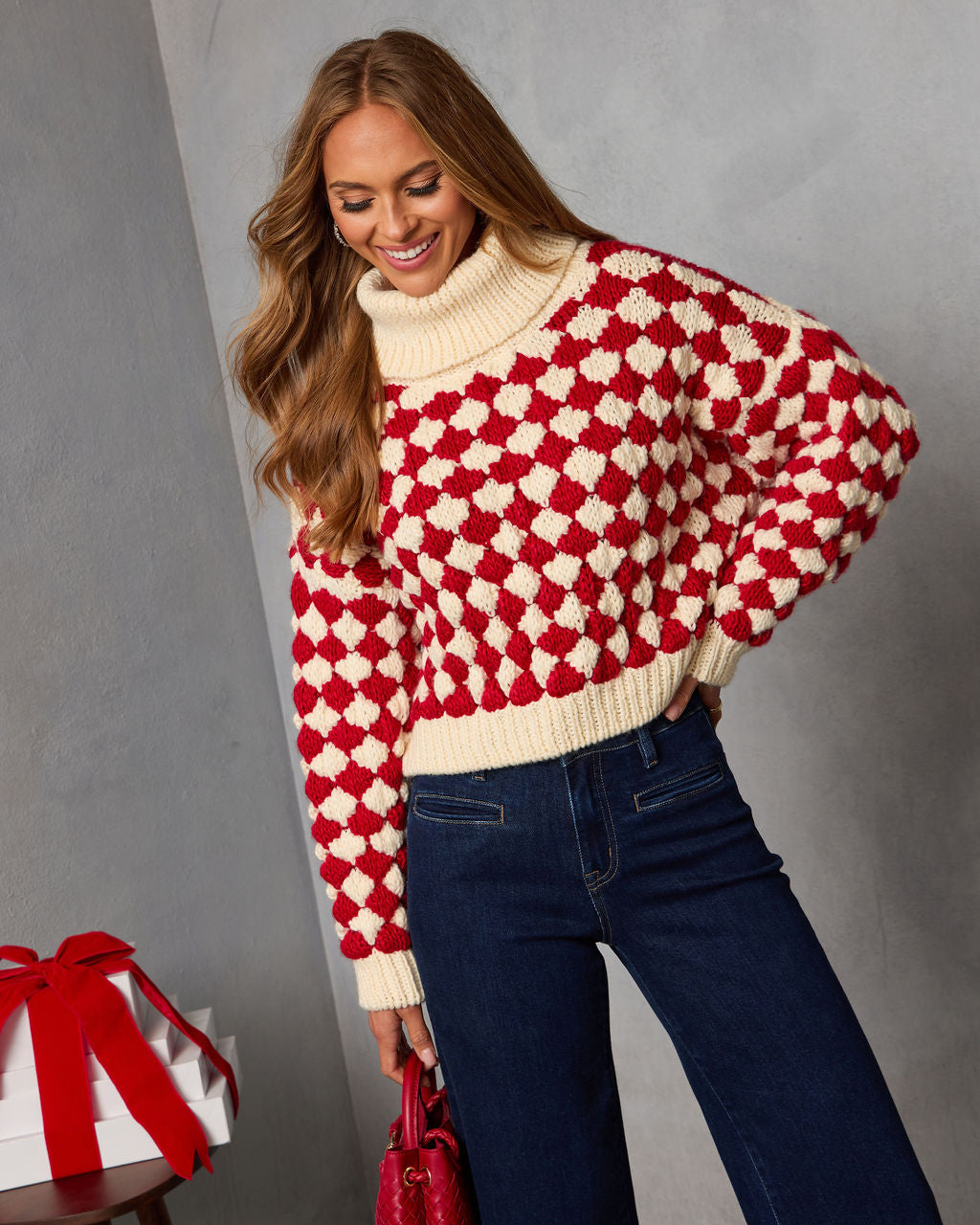 Fireside Affair Checkered Turtleneck Sweater