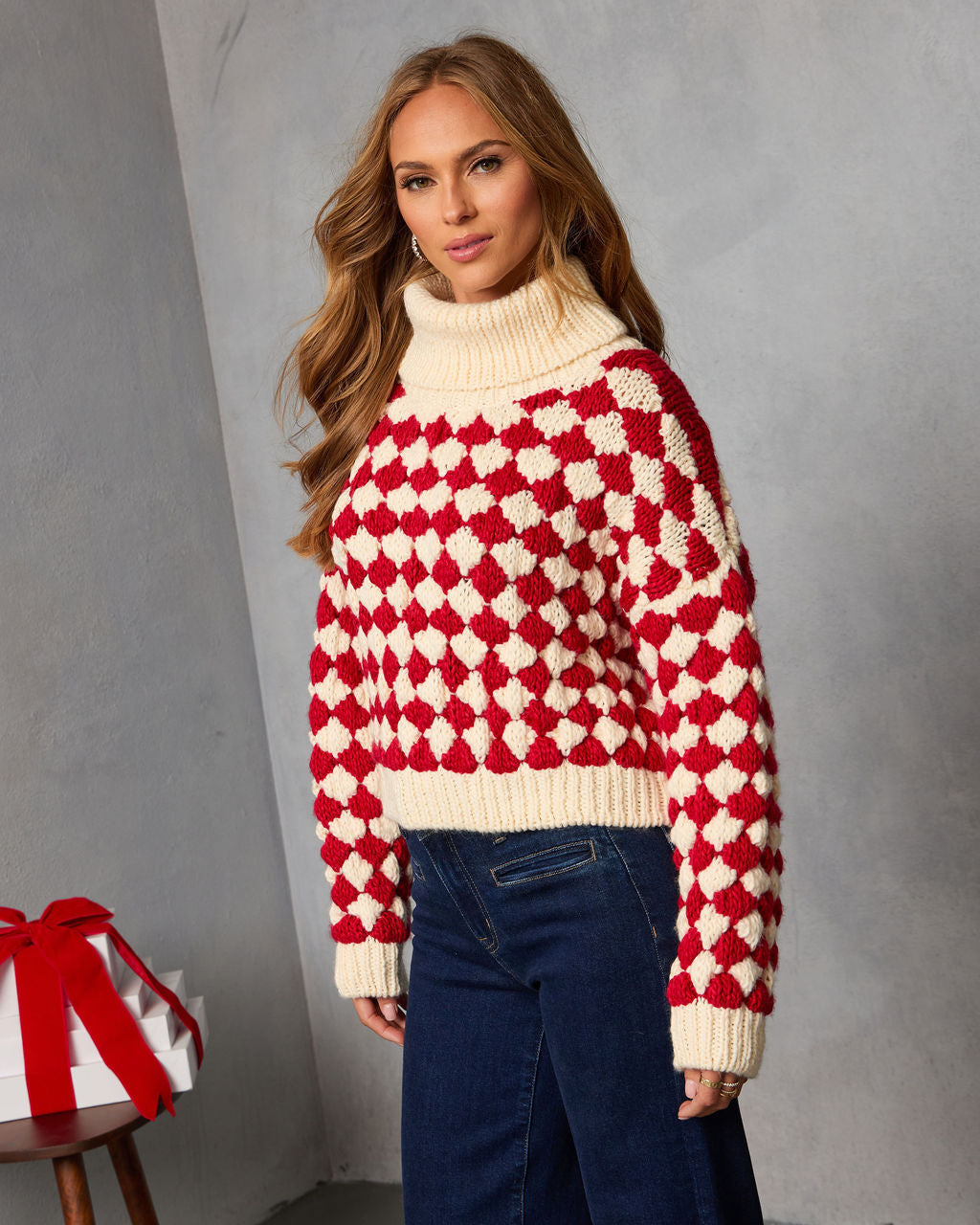 Fireside Affair Checkered Turtleneck Sweater