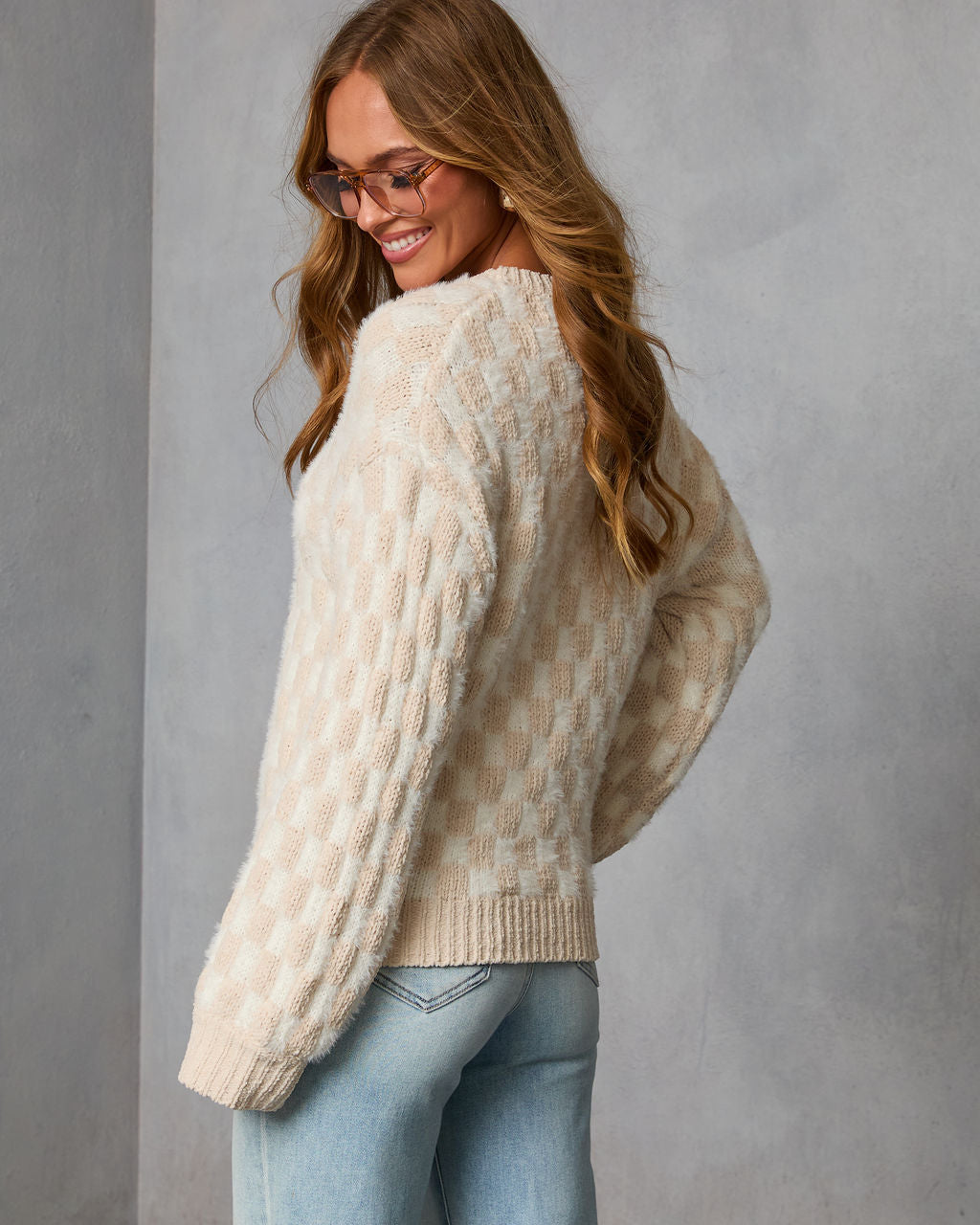 Homebody Haute Chunky Knit Checkered Sweater