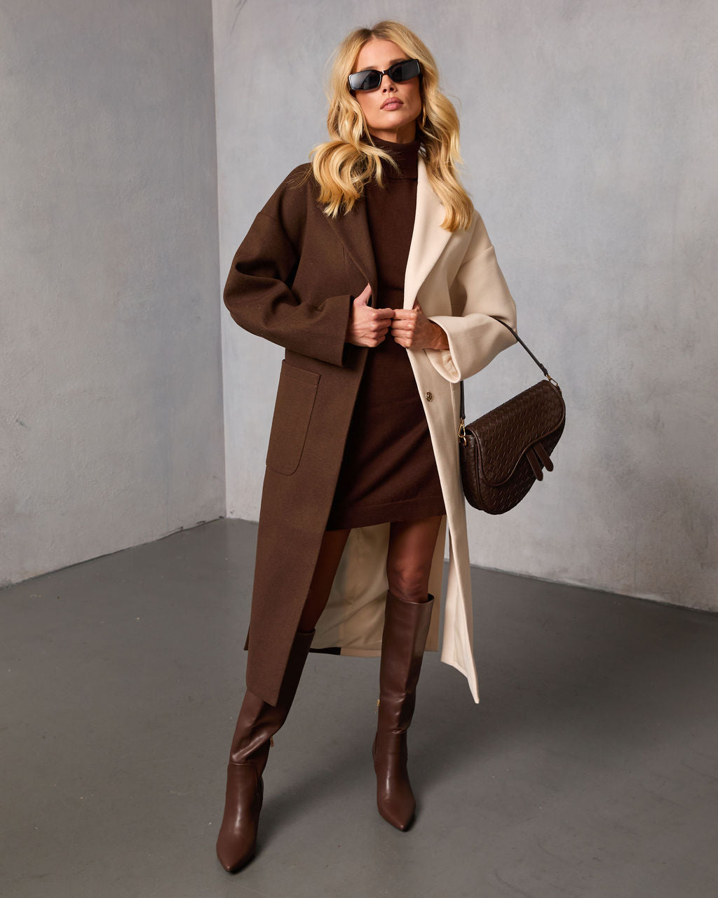 Amaranta Belted Colorblock Wool Coat