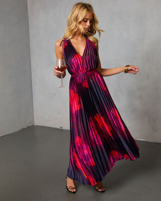 Noeme Pleated Halter Maxi Dress