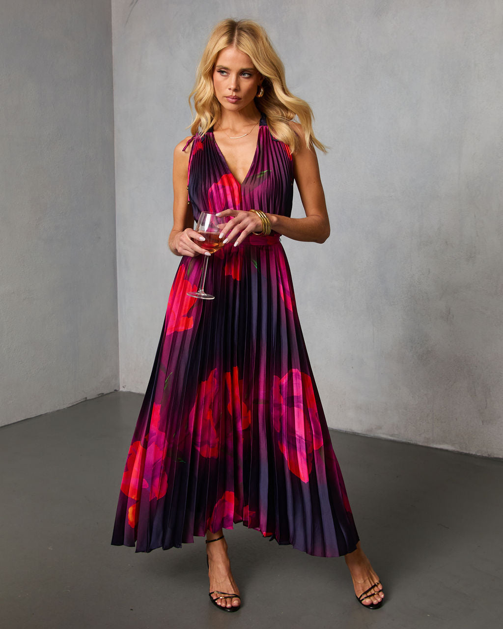 Noeme Pleated Halter Maxi Dress