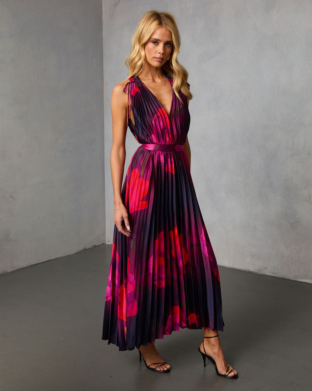 Noeme Pleated Halter Maxi Dress