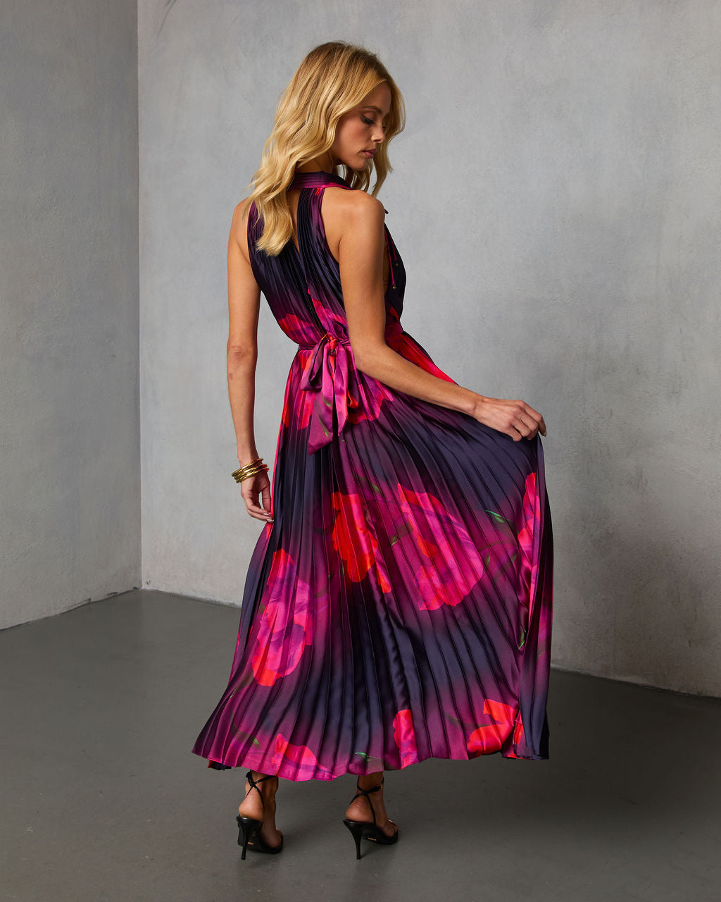 Noeme Pleated Halter Maxi Dress