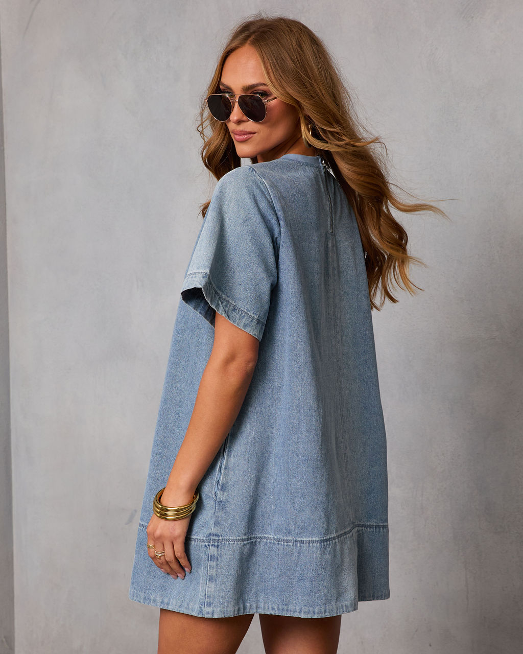 Joellie Denim Mini Shift Dress