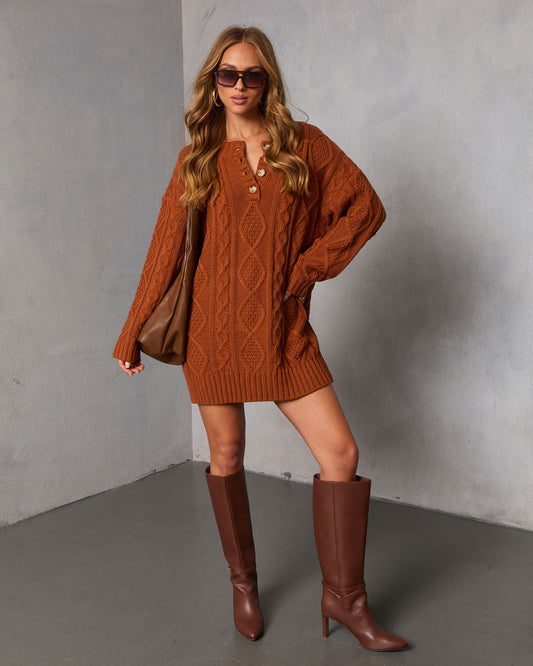 Hot Cider Cable Knit Mini Sweater Dress