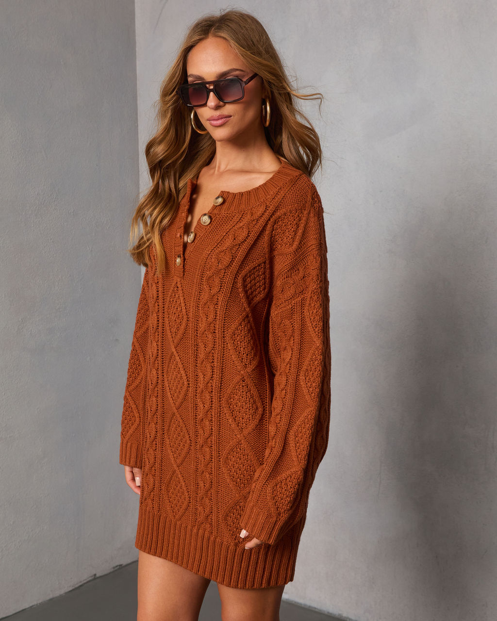 Hot Cider Cable Knit Mini Sweater Dress