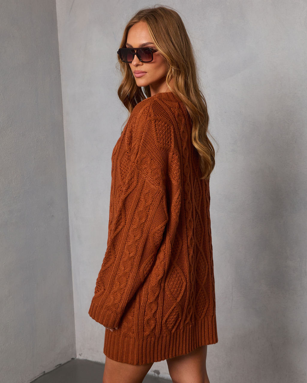 Hot Cider Cable Knit Mini Sweater Dress