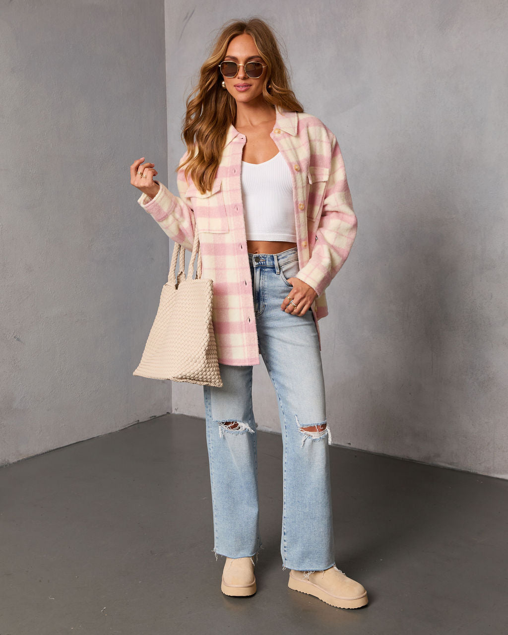 Winter Darling Plaid Button Up Shirt Jacket