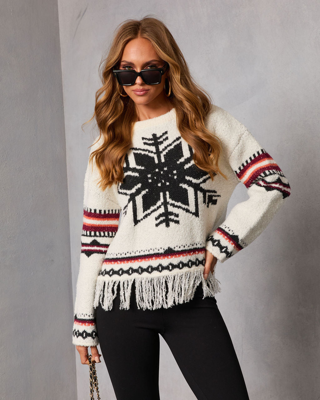 Dreval Fringe Snowflake Fair Isle Sweater