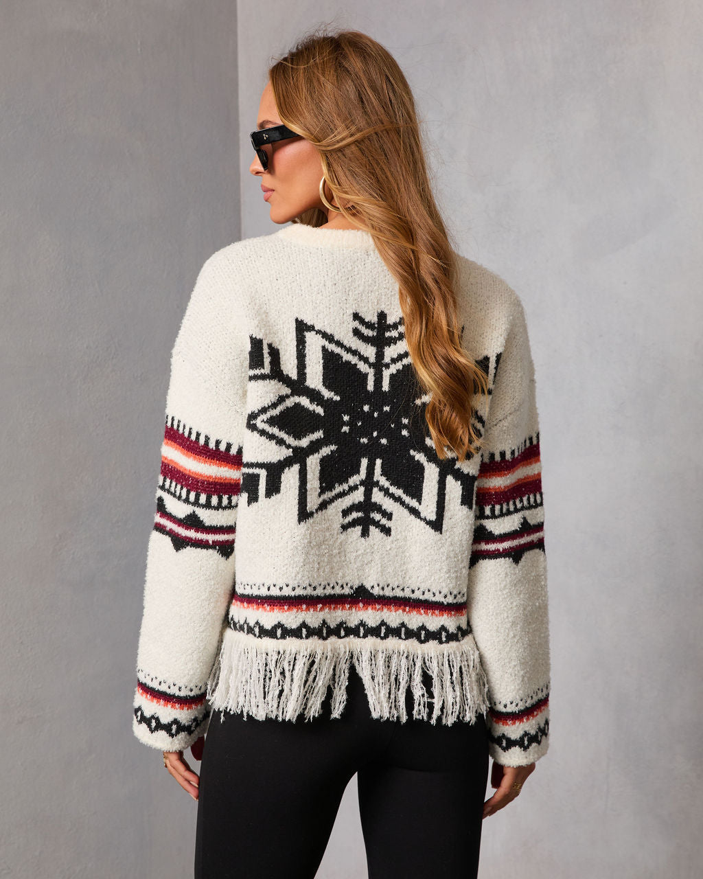 Dreval Fringe Snowflake Fair Isle Sweater