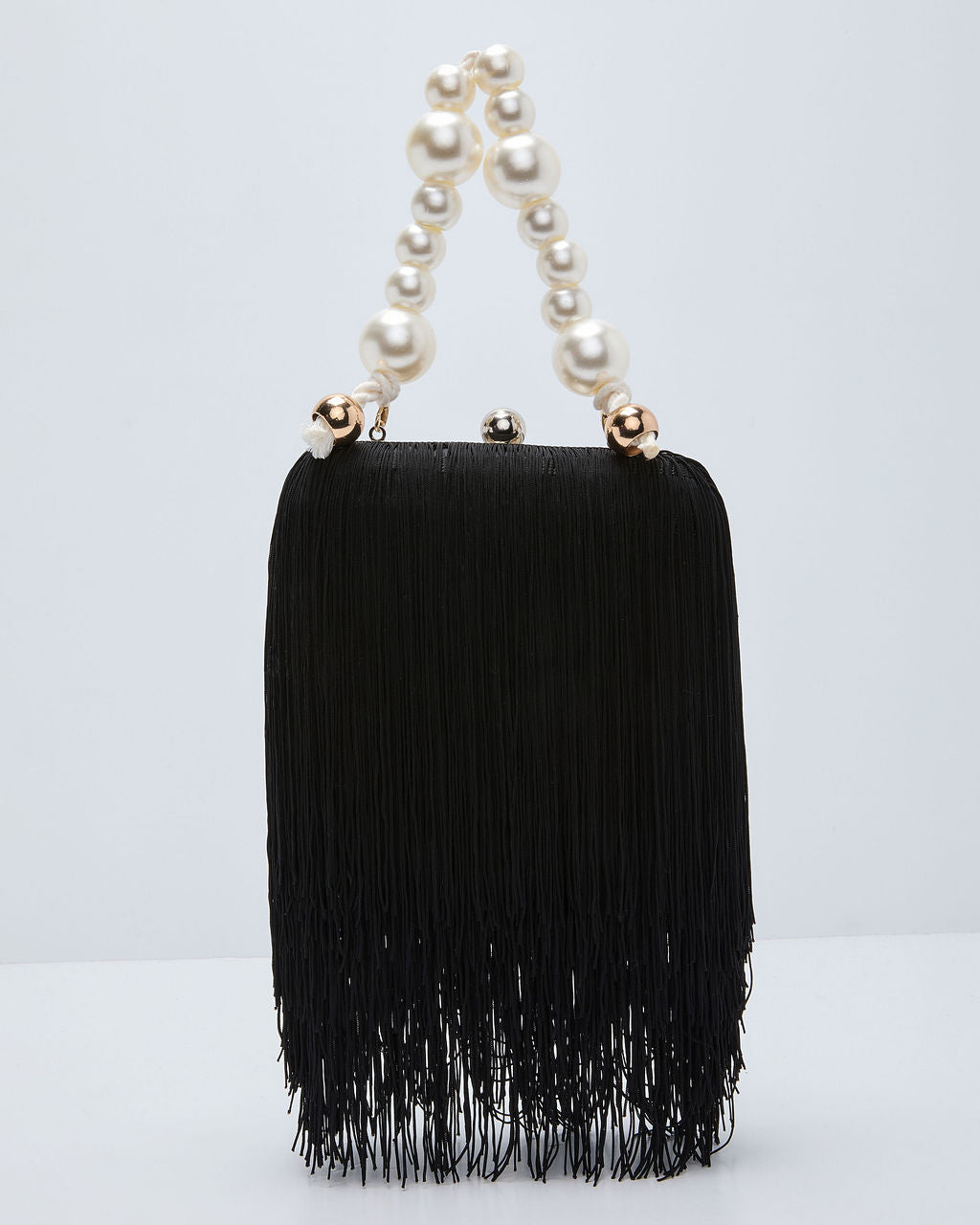 Jacqelin Fringe Faux Pearl Top Handle Bag