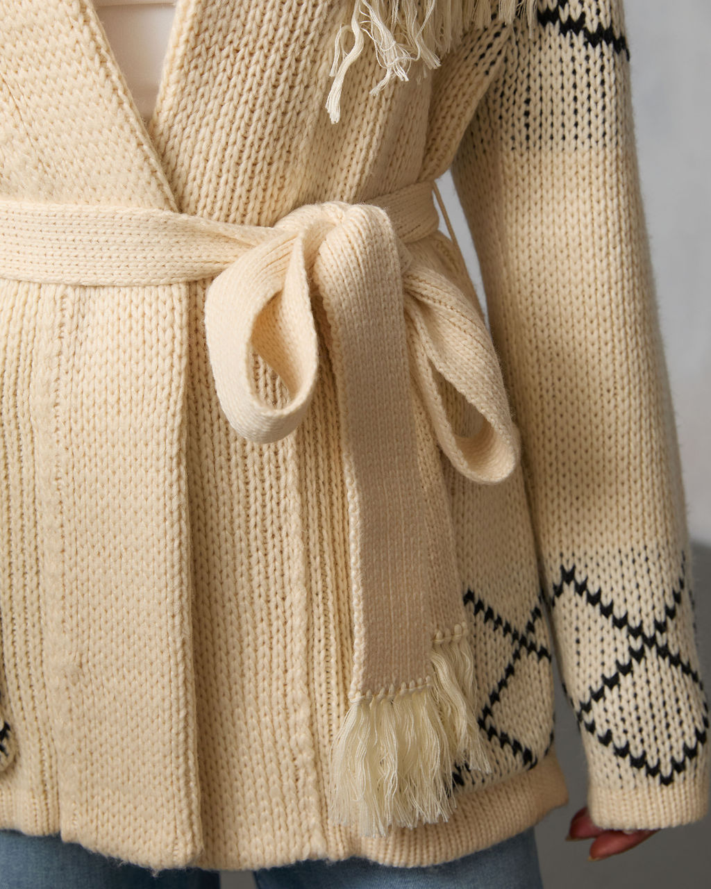 Cloudberry Fringe Waist Tie Sweater