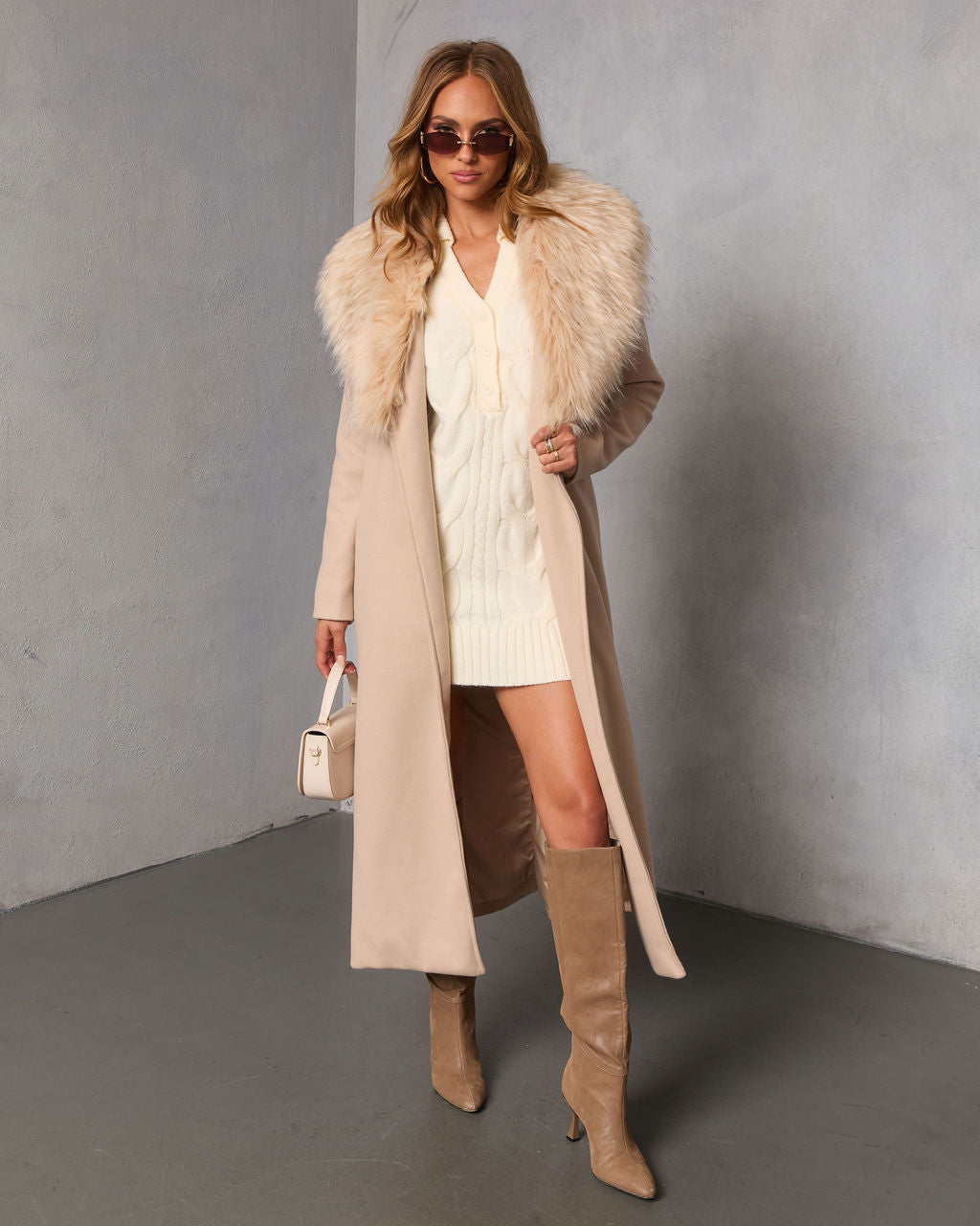 Solvayne Cable Knit Mini Sweater Dress