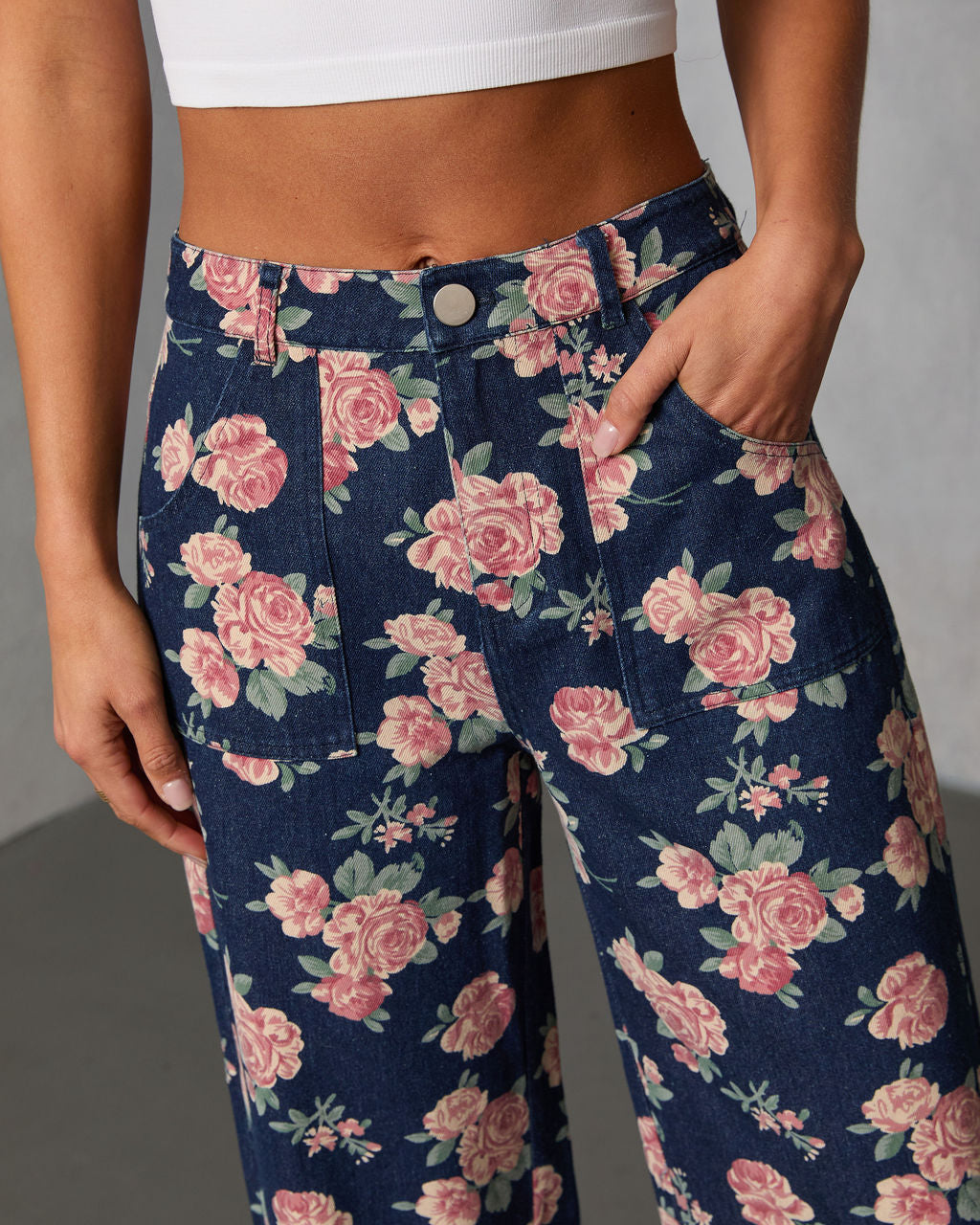 New Bloom Printed Rigid Straight Leg Jeans