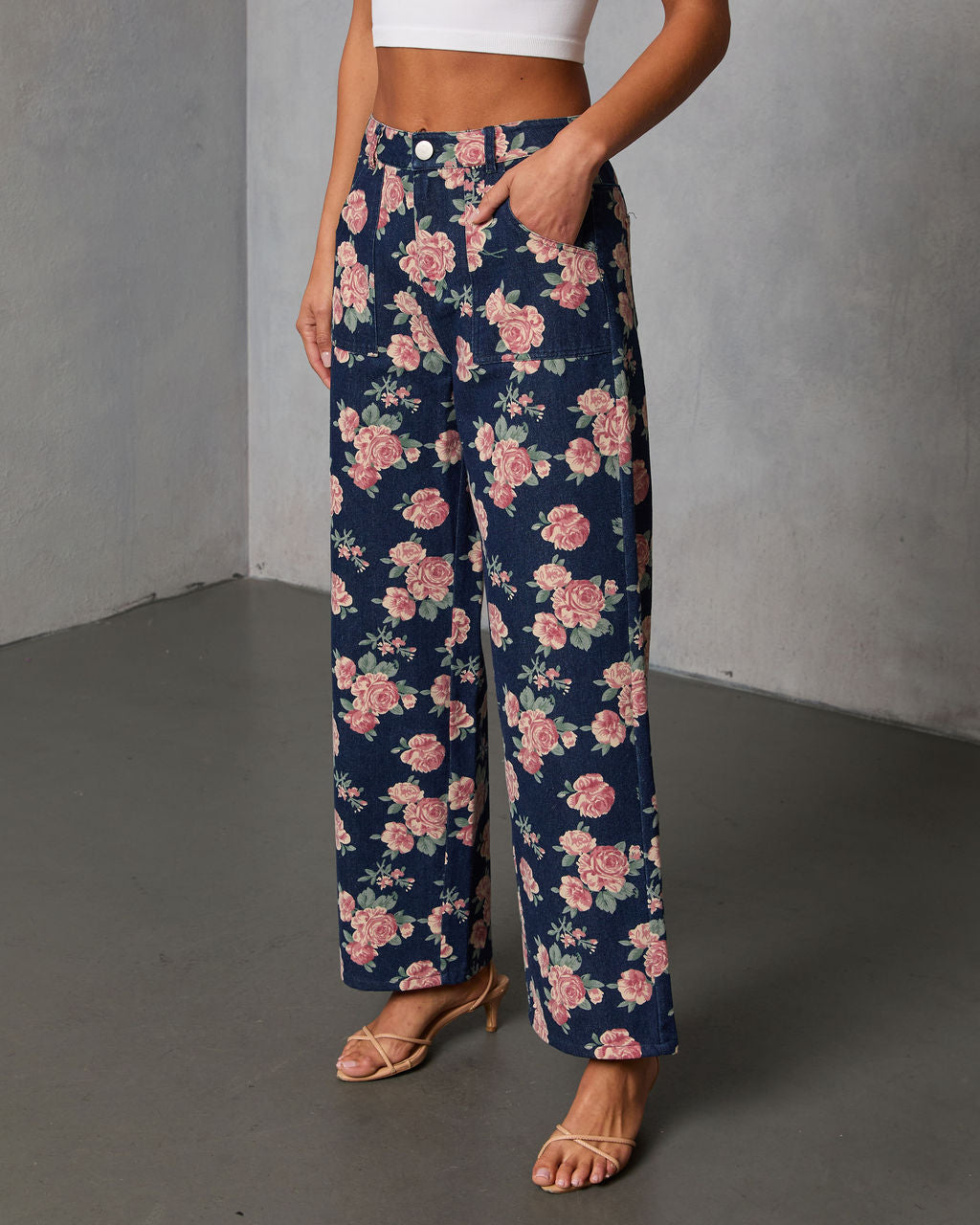 New Bloom Printed Rigid Straight Leg Jeans