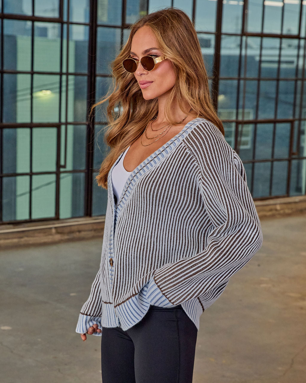 Hamina Ribbed Knit Contrast Trim Cardigan