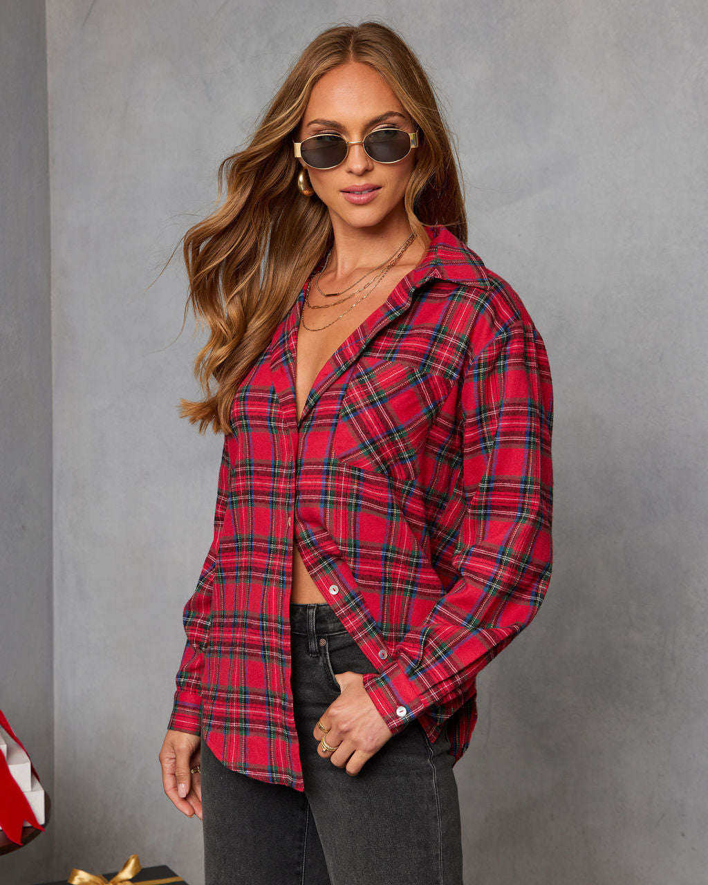 Maple Muse Plaid Button Up Top