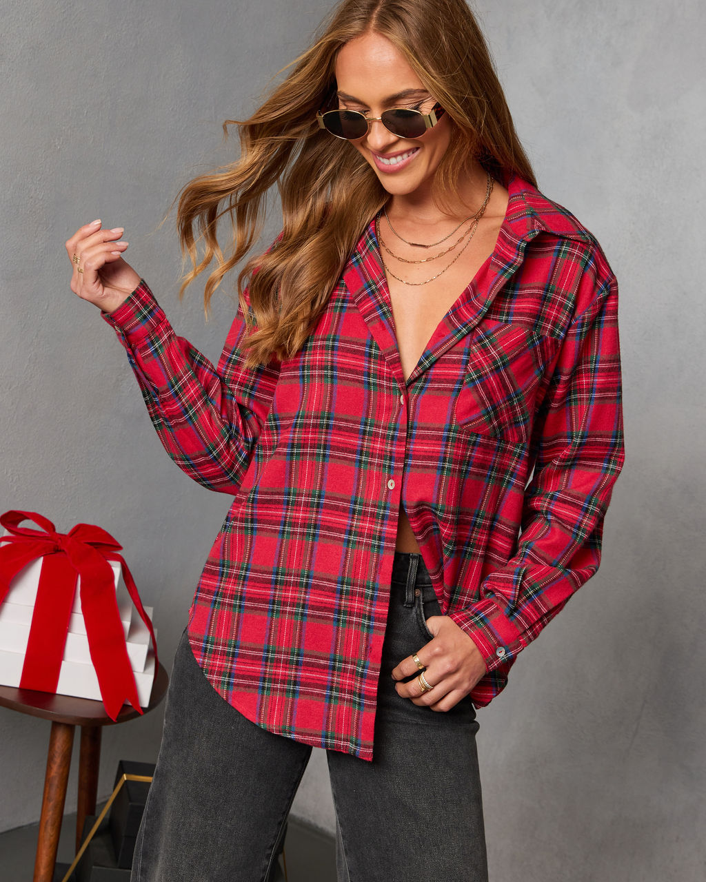 Maple Muse Plaid Button Up Top