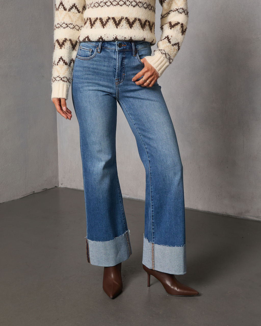 Jessina Cuffed Super Stretch Flare Jeans