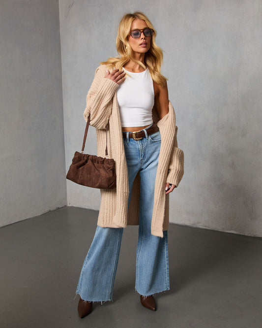 Saville Hooded Ribbed Knit Cardigan