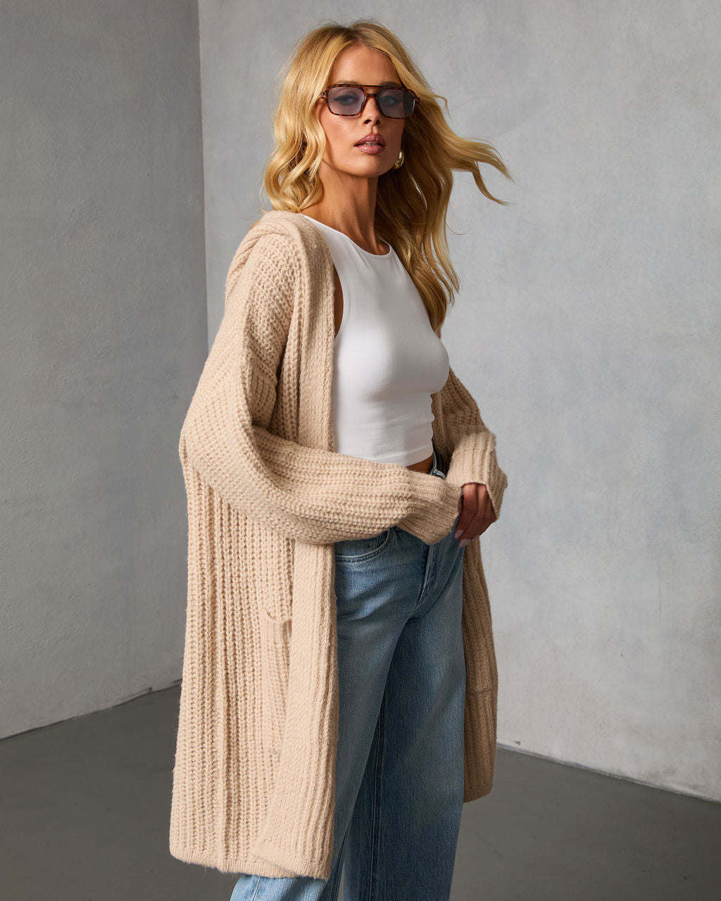 Saville Hooded Ribbed Knit Cardigan
