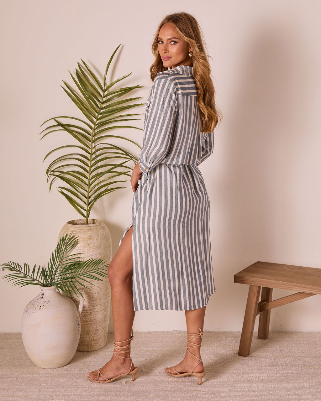 Cabana Cloud Striped Waist Tie Midi Dress