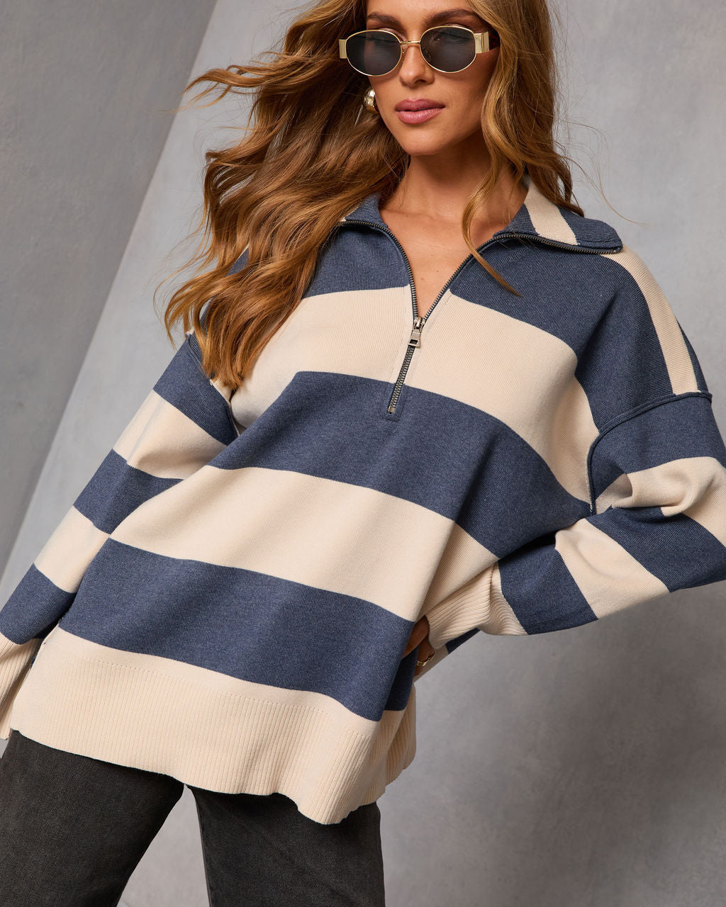 Jussie Striped Half Zip Sweater