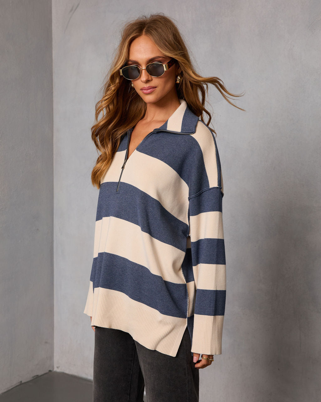 Jussie Striped Half Zip Sweater