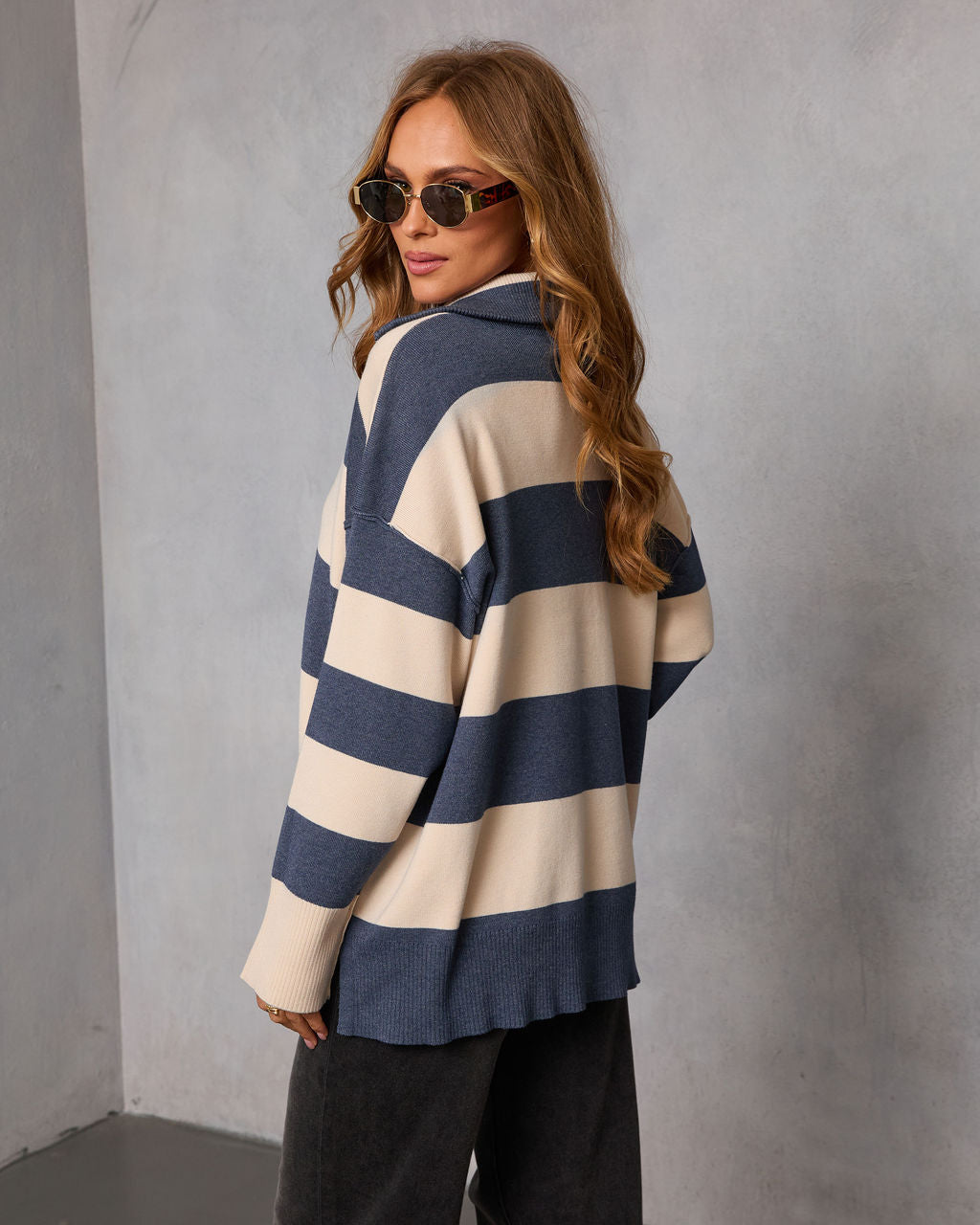 Jussie Striped Half Zip Sweater
