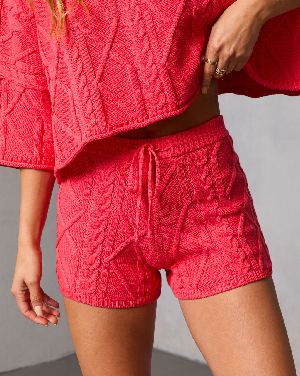 Noon Nap Drawstring Cable Knit Shorts