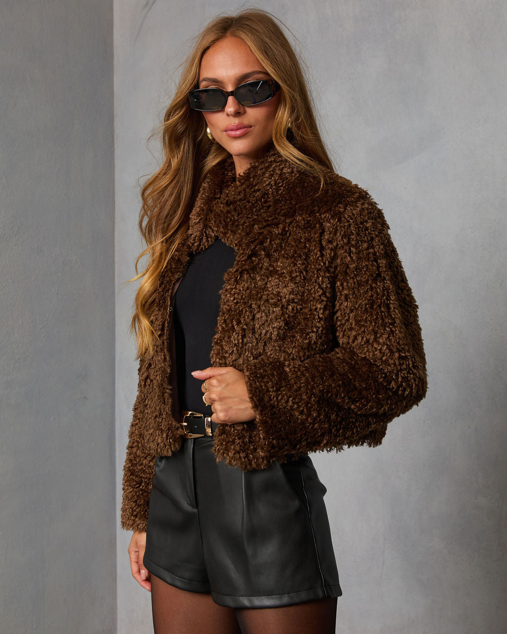 Toasted Hazel Nubby Faux Fur Jacket