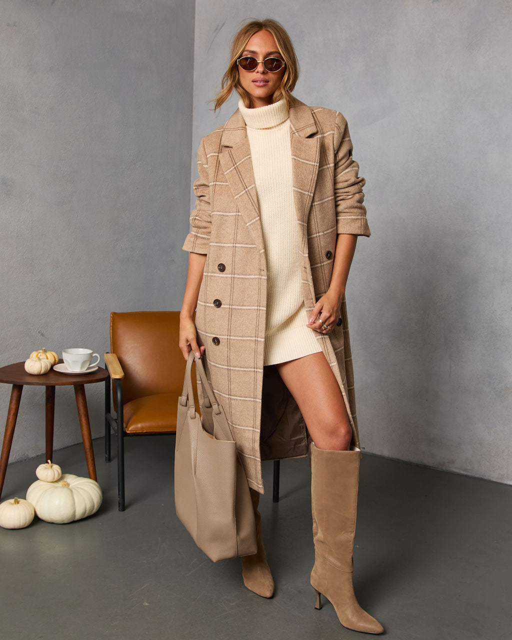 Autumn Root Plaid Longline Trench Coat