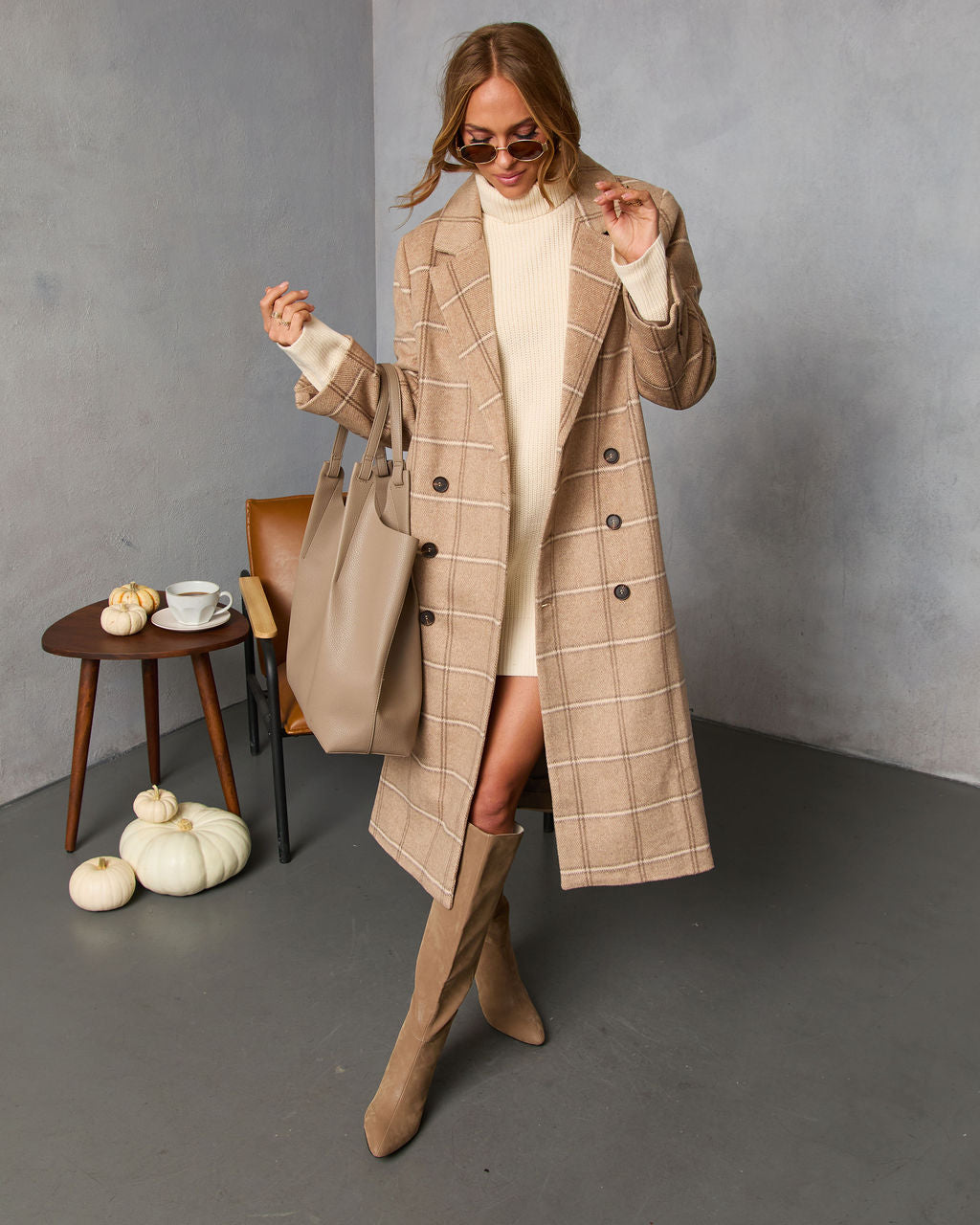 Autumn Root Plaid Longline Trench Coat
