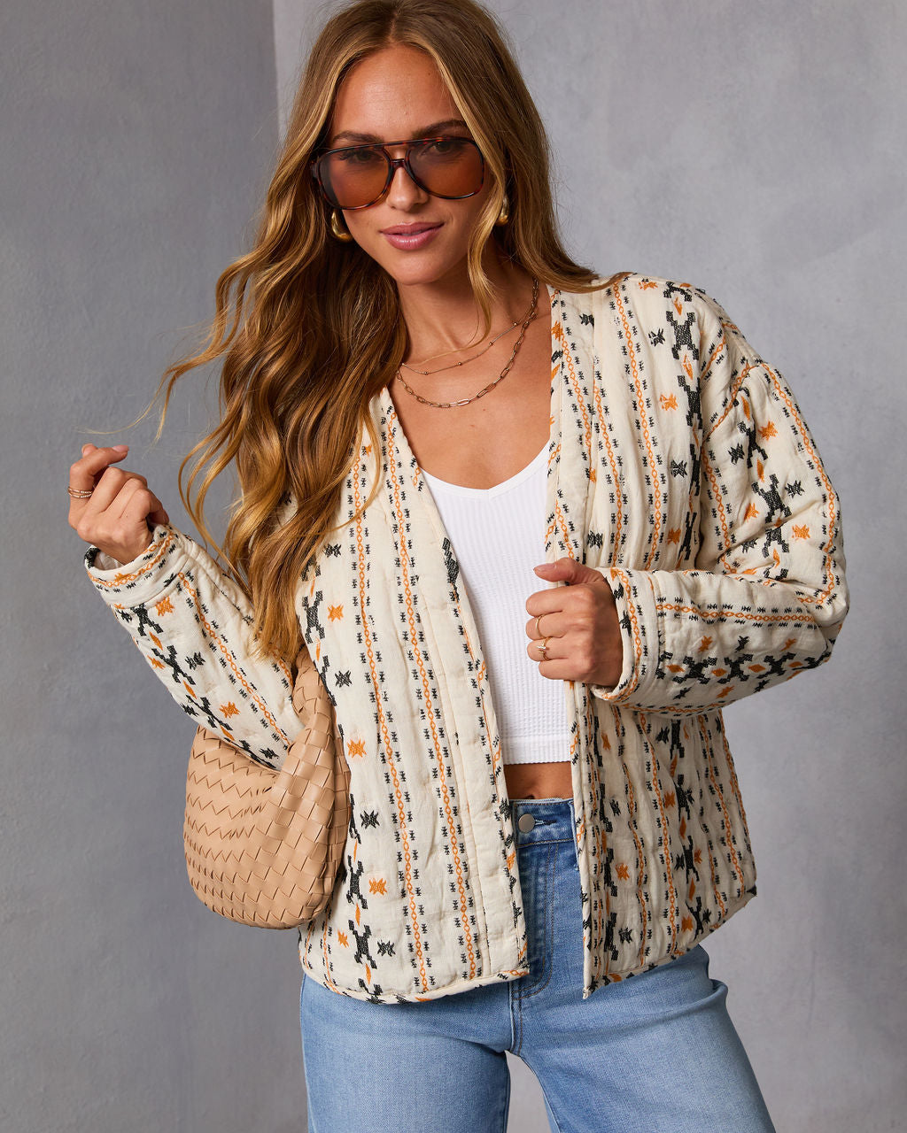 Sadena Printed Abstract Quilted Jacket
