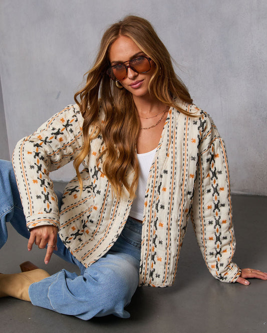 Sadena Printed Abstract Quilted Jacket