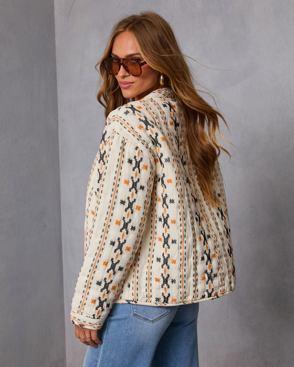 Sadena Printed Abstract Quilted Jacket