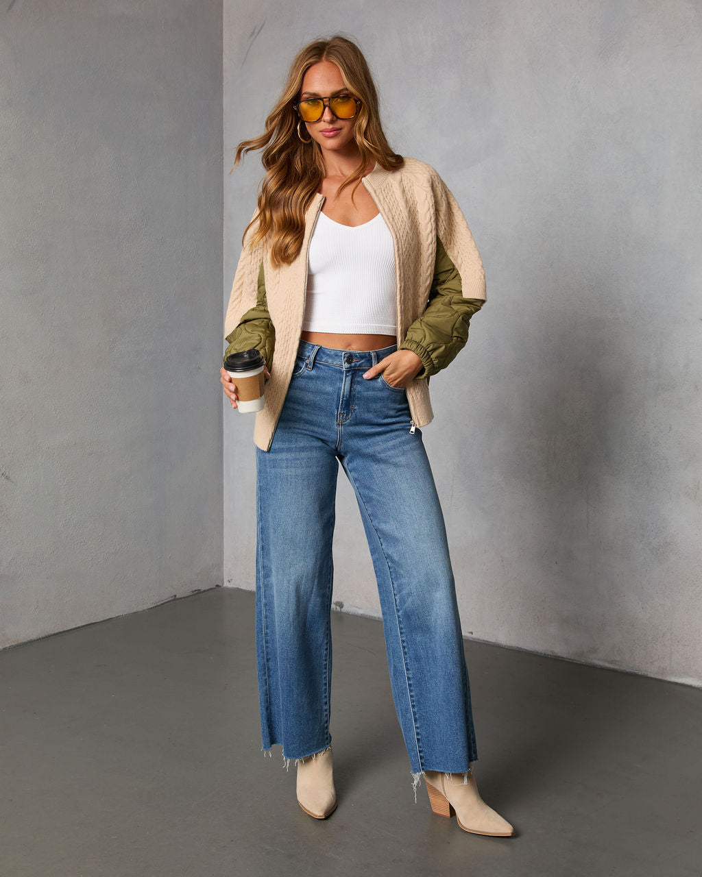 Wystin Knit And Nylon Mixed Media Bomber Jacket