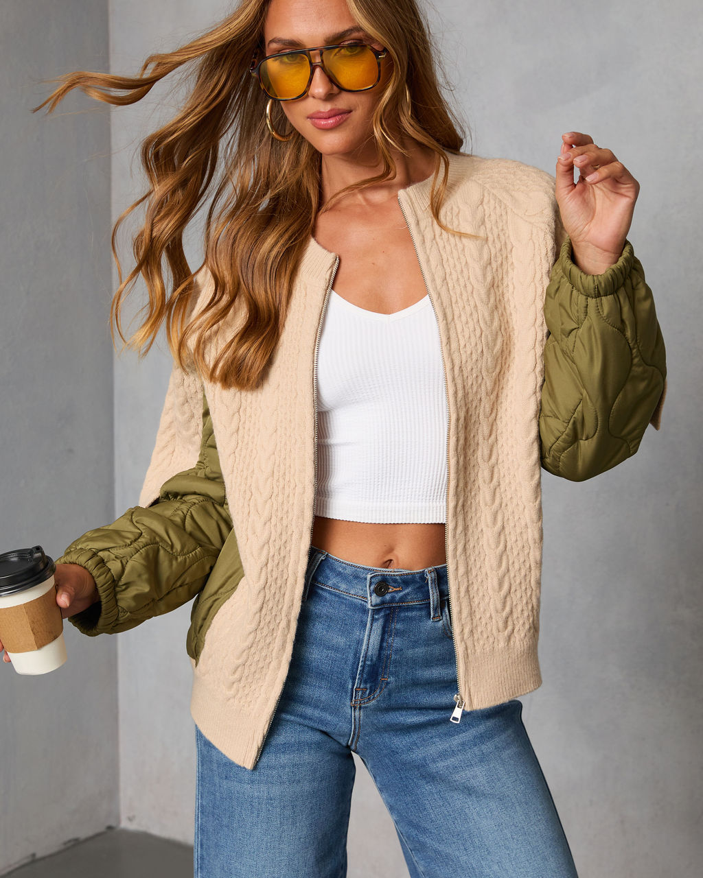 Wystin Knit And Nylon Mixed Media Bomber Jacket