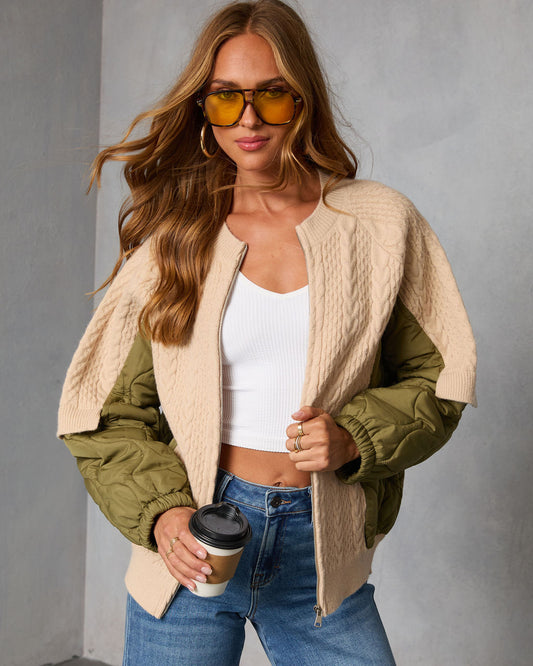 Wystin Knit And Nylon Mixed Media Bomber Jacket