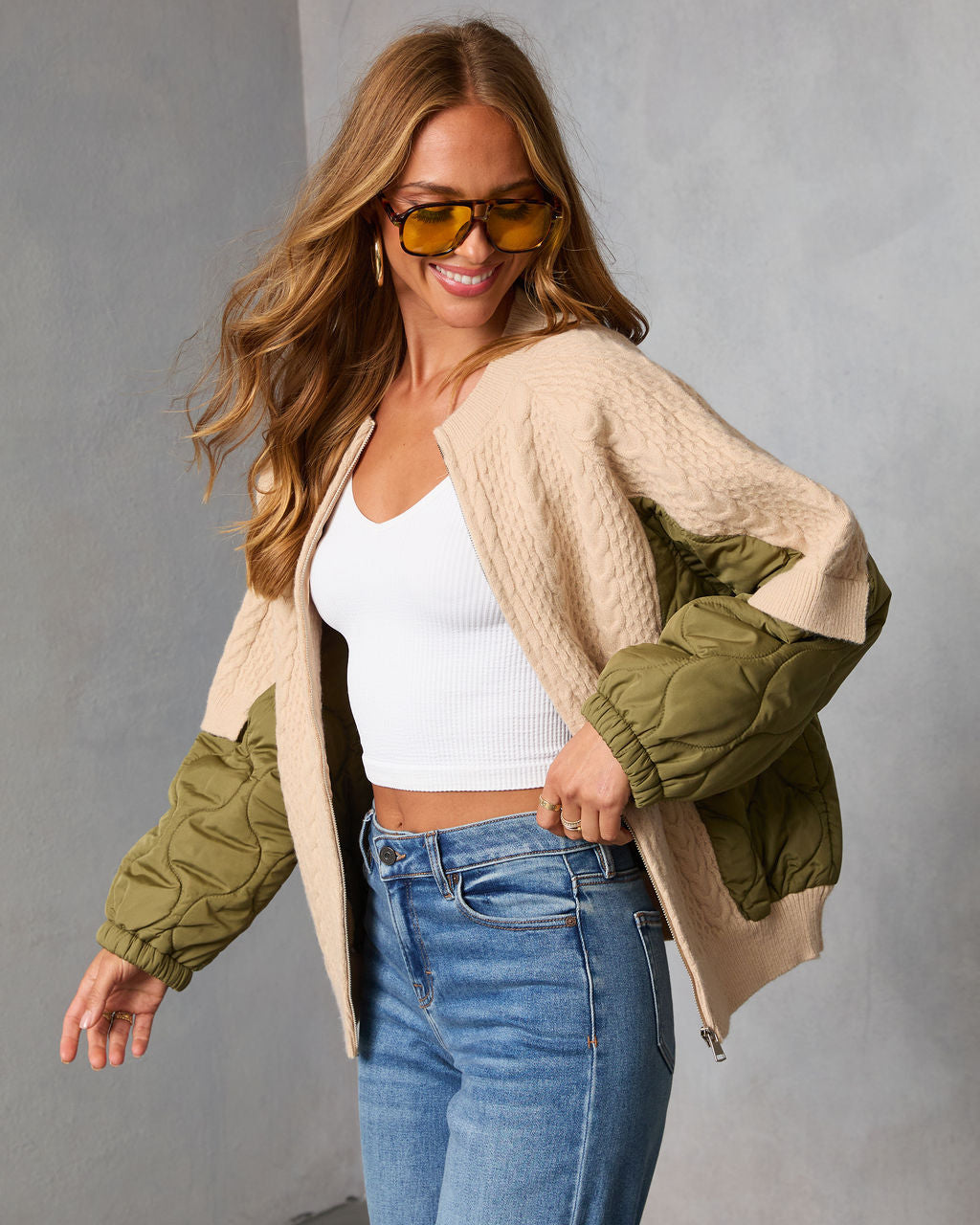 Wystin Knit And Nylon Mixed Media Bomber Jacket