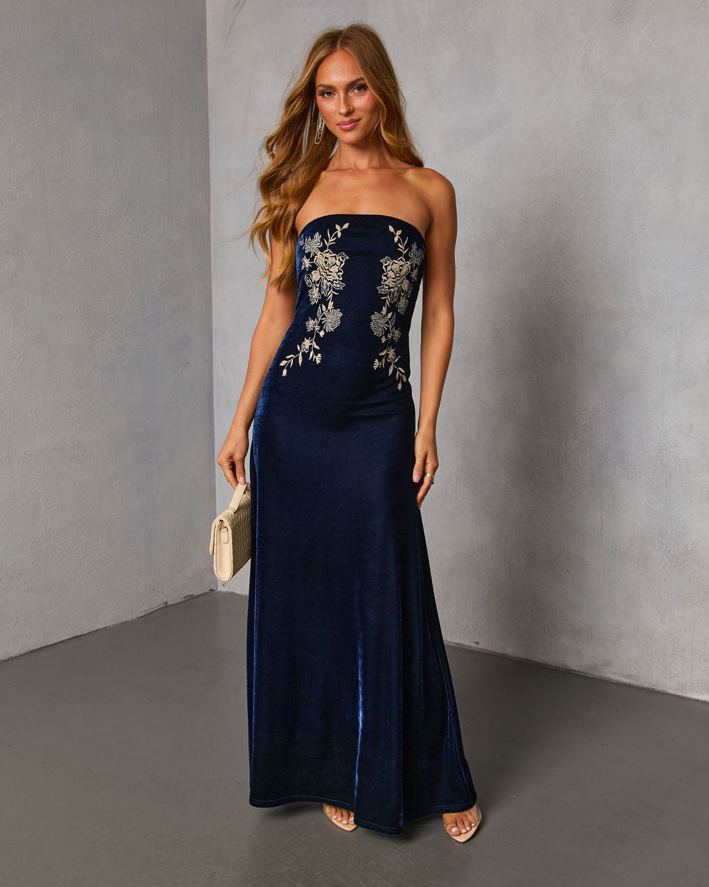Wild Grace Velvet Embroidered Maxi Dress