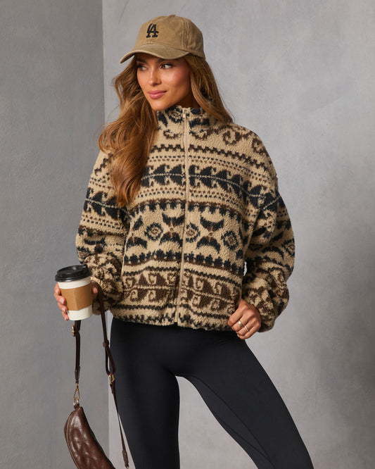 Snuggle Mode Printed Teddy Zip Up Jacket